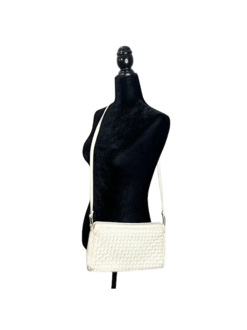 Vintage cream hand made woven leather crossbody bag